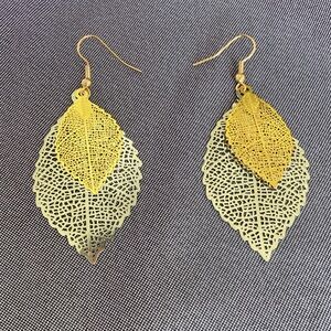 Delicate Silver & Gold Leaf Earrings - Lightweight - Statement Piece - Dual Tone